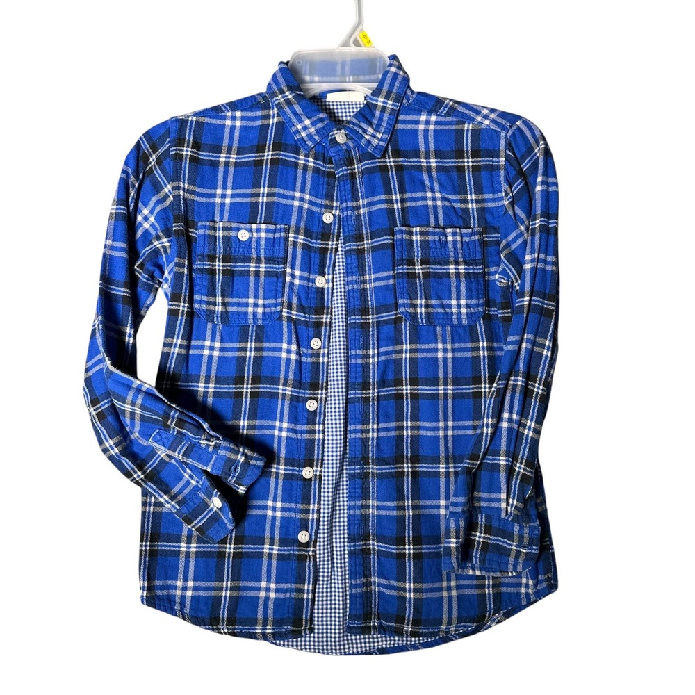 Crazy 8 Blue Plaid Button Down Shirt Kids Size M 7 8 Long Sleeve Flannel